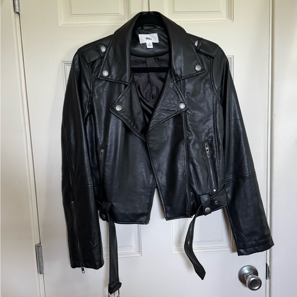 Olia Black Vegan Leather Jacket Size M